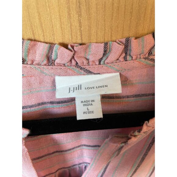 🧺J. Jill | 100% Linen Pink & black candy stripe peasant blouse | Large - Picture 4 of 7